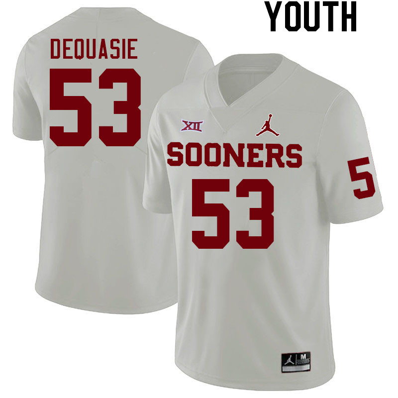 Youth #53 Reed DeQuasie Oklahoma Sooners College Football Jerseys Stitched Sale-White - Click Image to Close